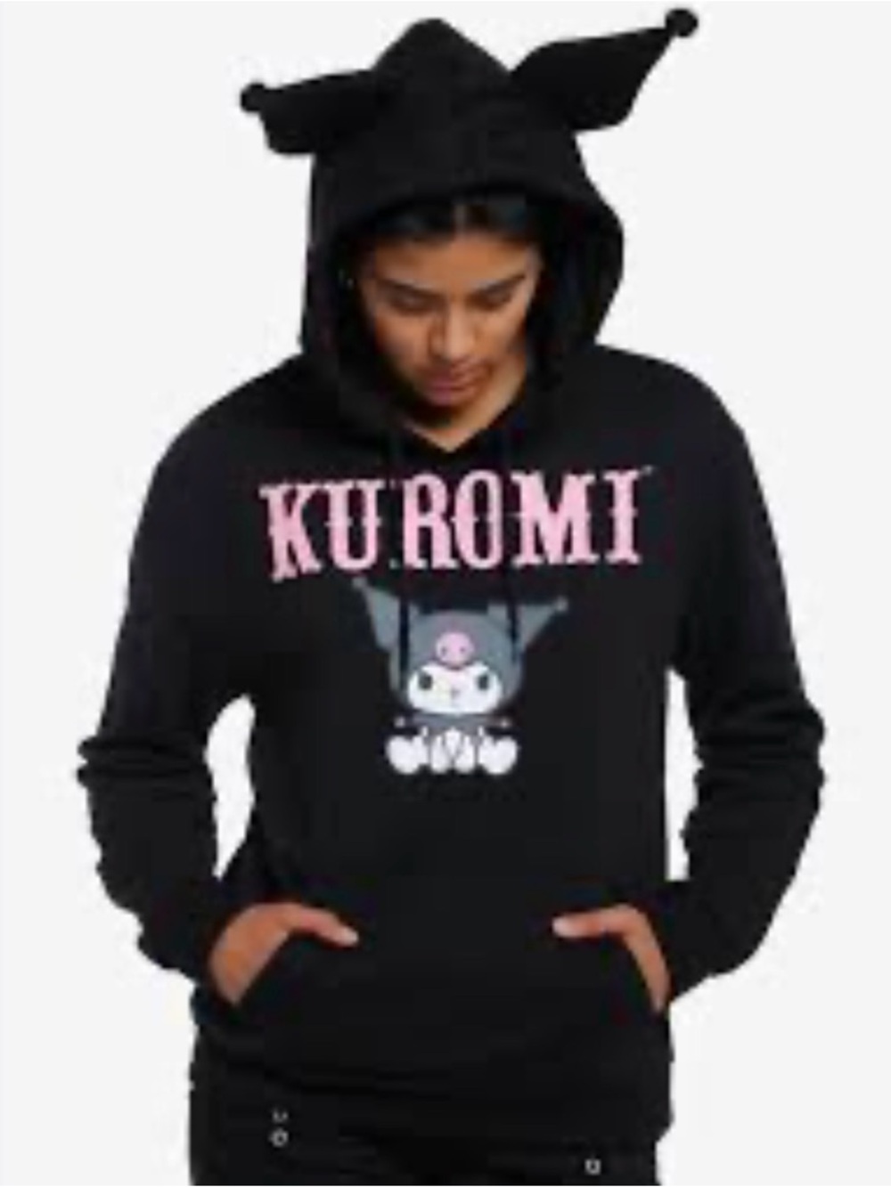 Hot Topic Black Hoodie with Pink KUROMI Lettering